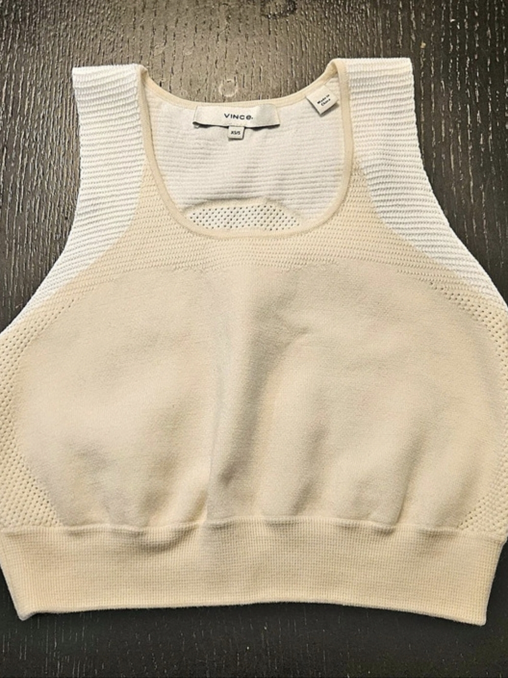 VINCE Cream Seamless Ribbed Knit Crop Tank Top XS/S